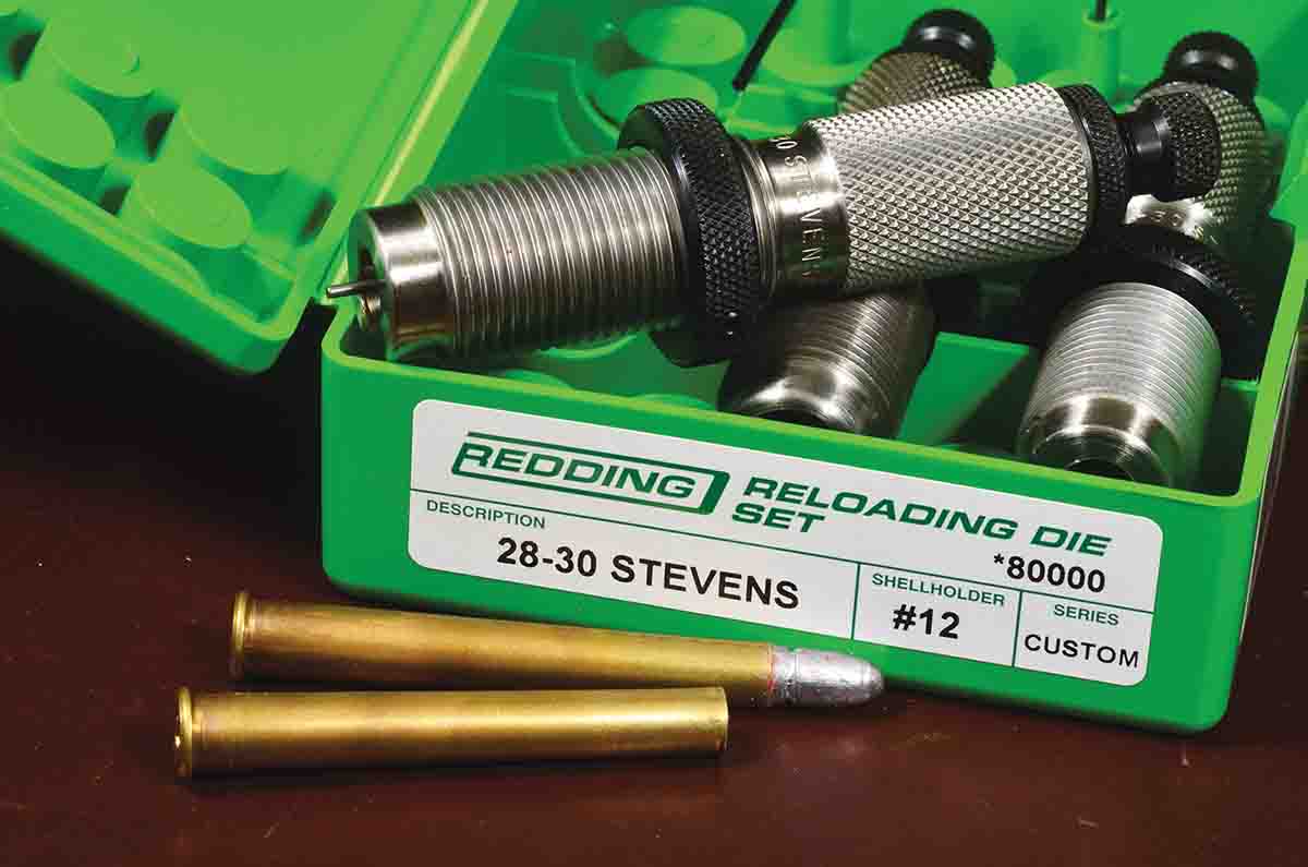 The 28-30-120 cartridge was introduced by the J. Stevens Arms & Tool Co. in 1901 and was considered the best target cartridge under 32 caliber. Redding dies allow handloaders to load ammunition to serious target quality.